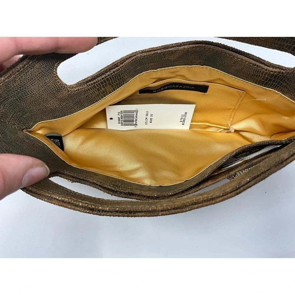 BCBGMAXAZRIA‎ Gold Leather Inner Pocket Beaded Women's Handbag Purse Clutch
